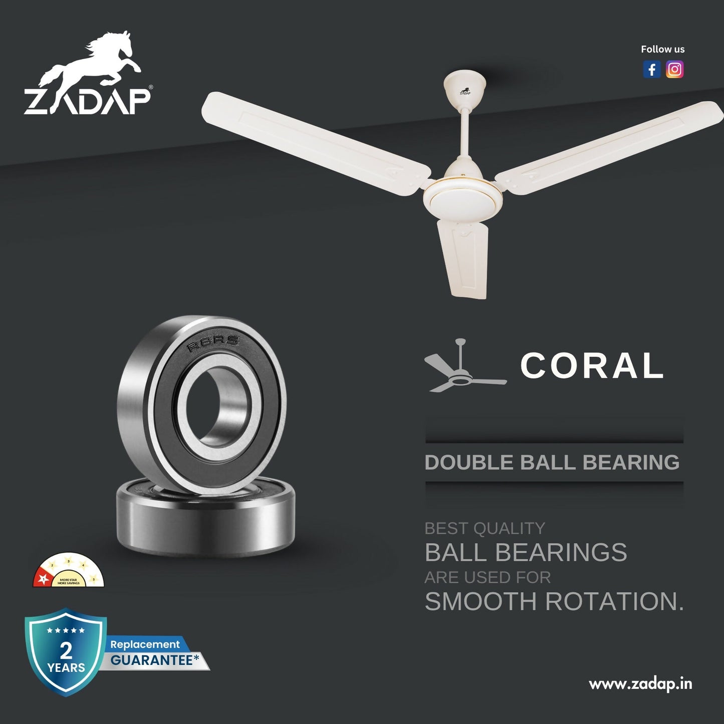 ZADAP 3 blade high speed silent ceiling fan in modern room