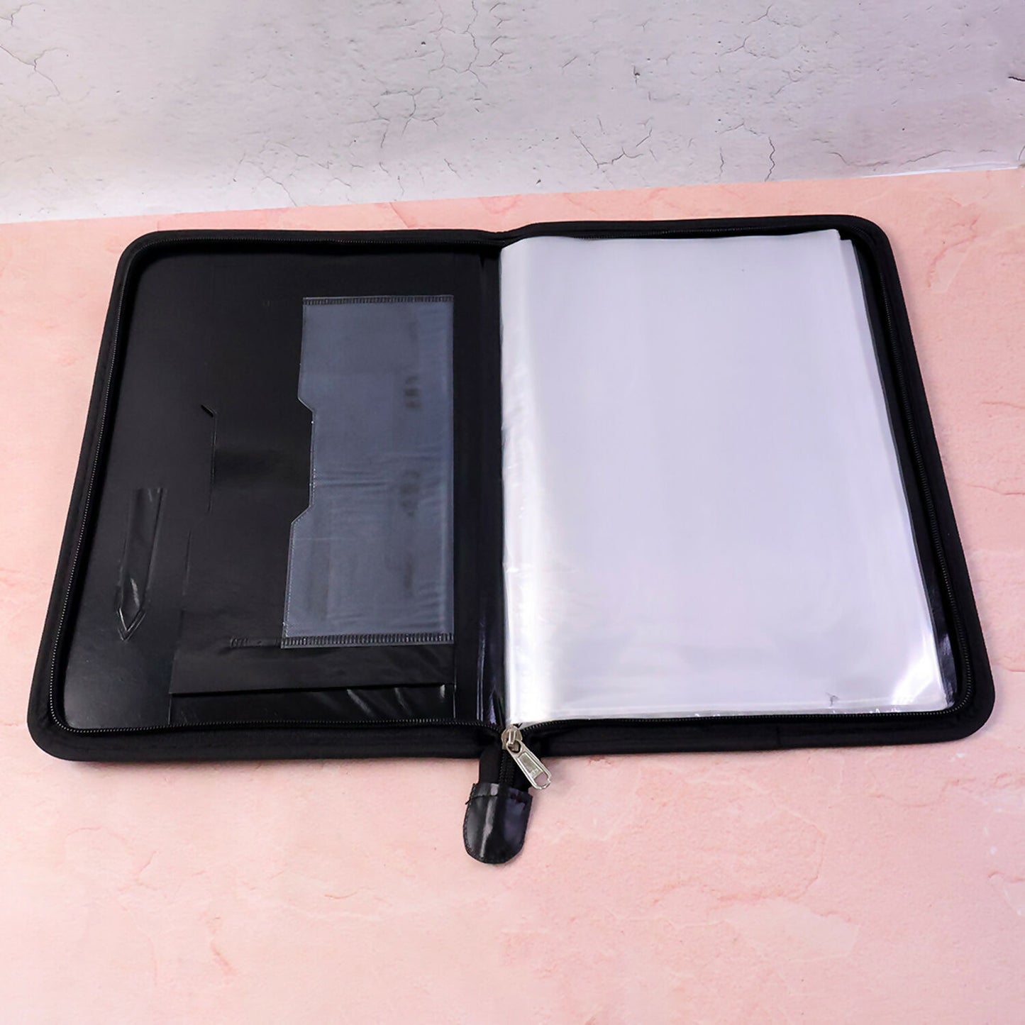 Executive Zipper Document File Folder with 20 Clear Sleeves for Office & Conference