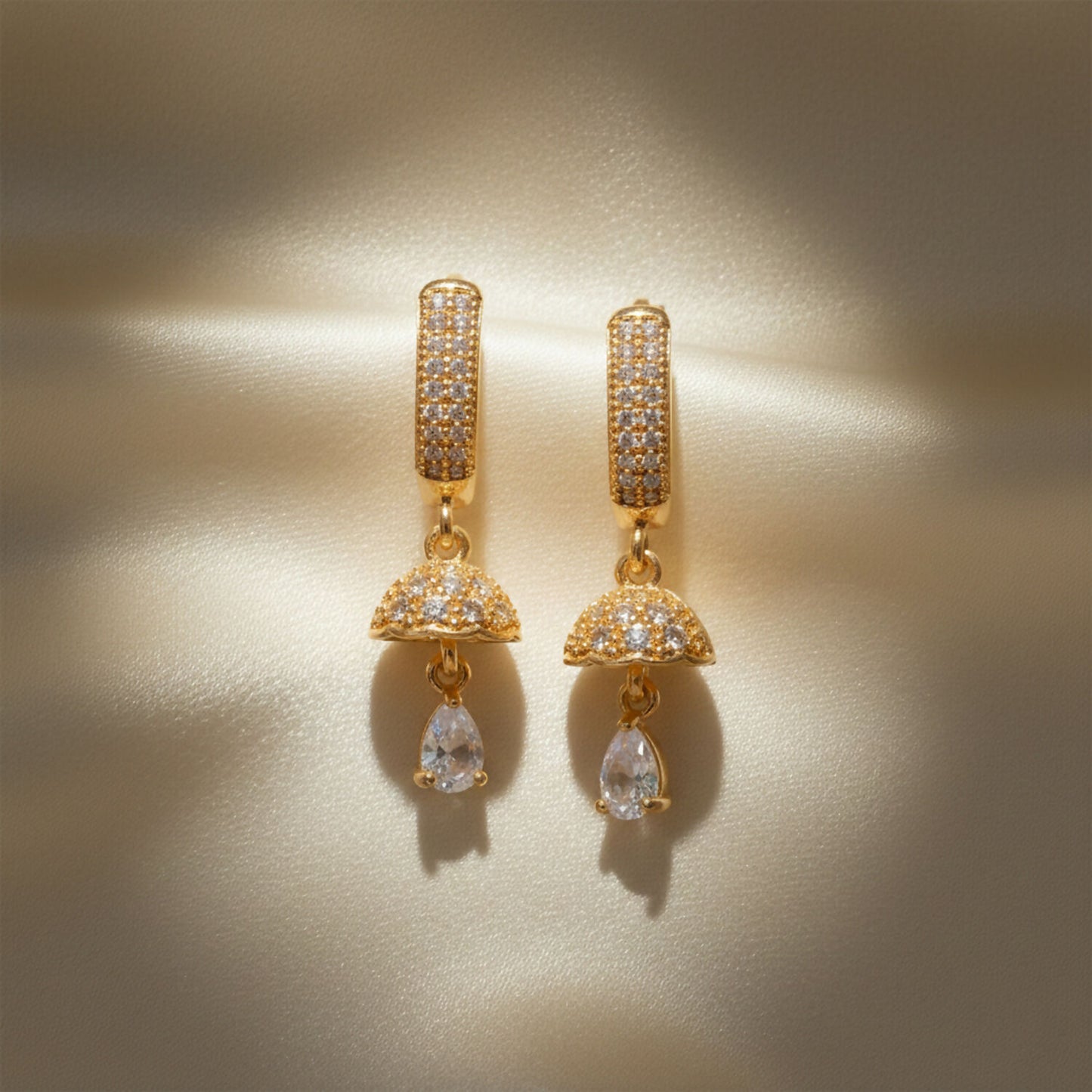 Gold Finish Hoop Earrings with Stone Studded Drop Design for Women & Girls