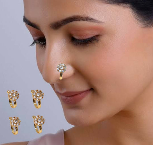 Pressing Nath / Stud Set for Unpierced Nose | Multi-Style Combo Pack of 4