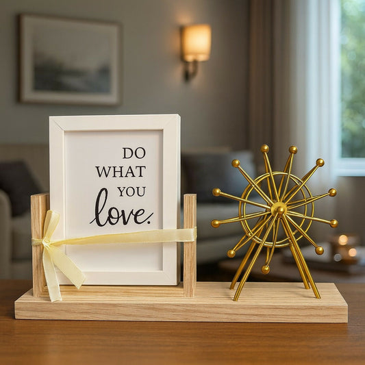 Premium Wooden Base Ferris Wheel Decorative Showpiece with Inspirational “Do What You Love” Photo Frame | Modern Home Decor Table Accent | Gift for Birthday, Anniversary, Housewarming | Living Room, Bedroom, Office Decoration