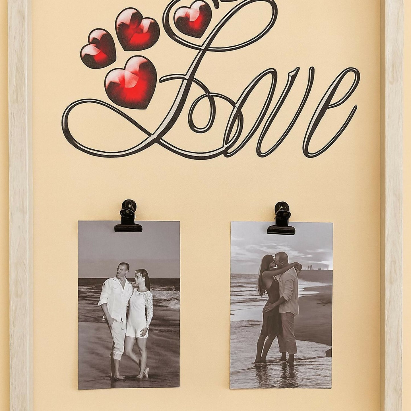 Luxury Wooden Love Photo Frame with Clips for 2 Photos – Wall Hanging Decorative Picture Frame with Love & Heart Design for Bedroom, Living Room, Gift for Couples, Anniversary & Valentine’s Day