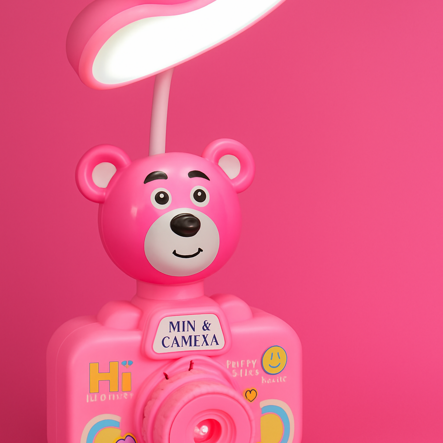 Cute Bear Camera Desk Lamp with LED Light & Projector, USB Rechargeable