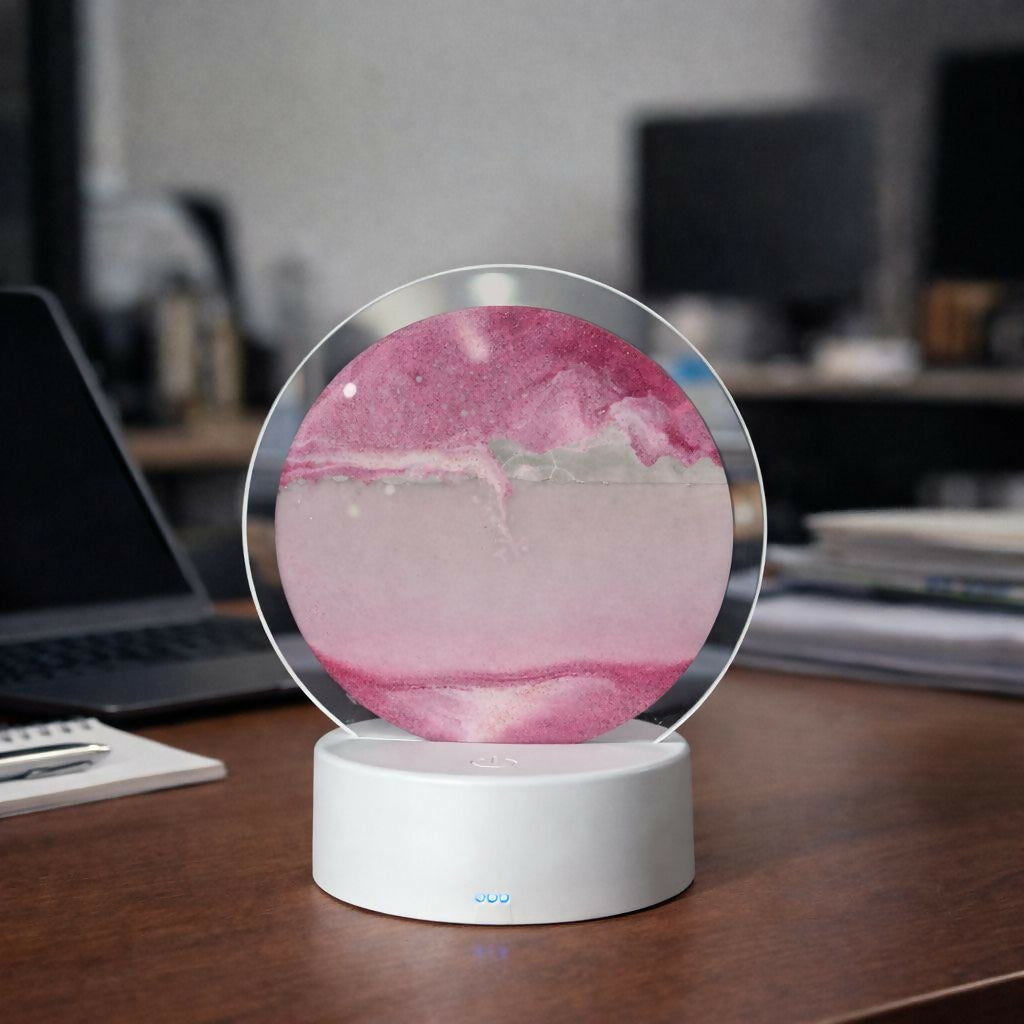 LED Round Static Pink Sand Art Lamp | Ambient Decorative Night Light Home Décor