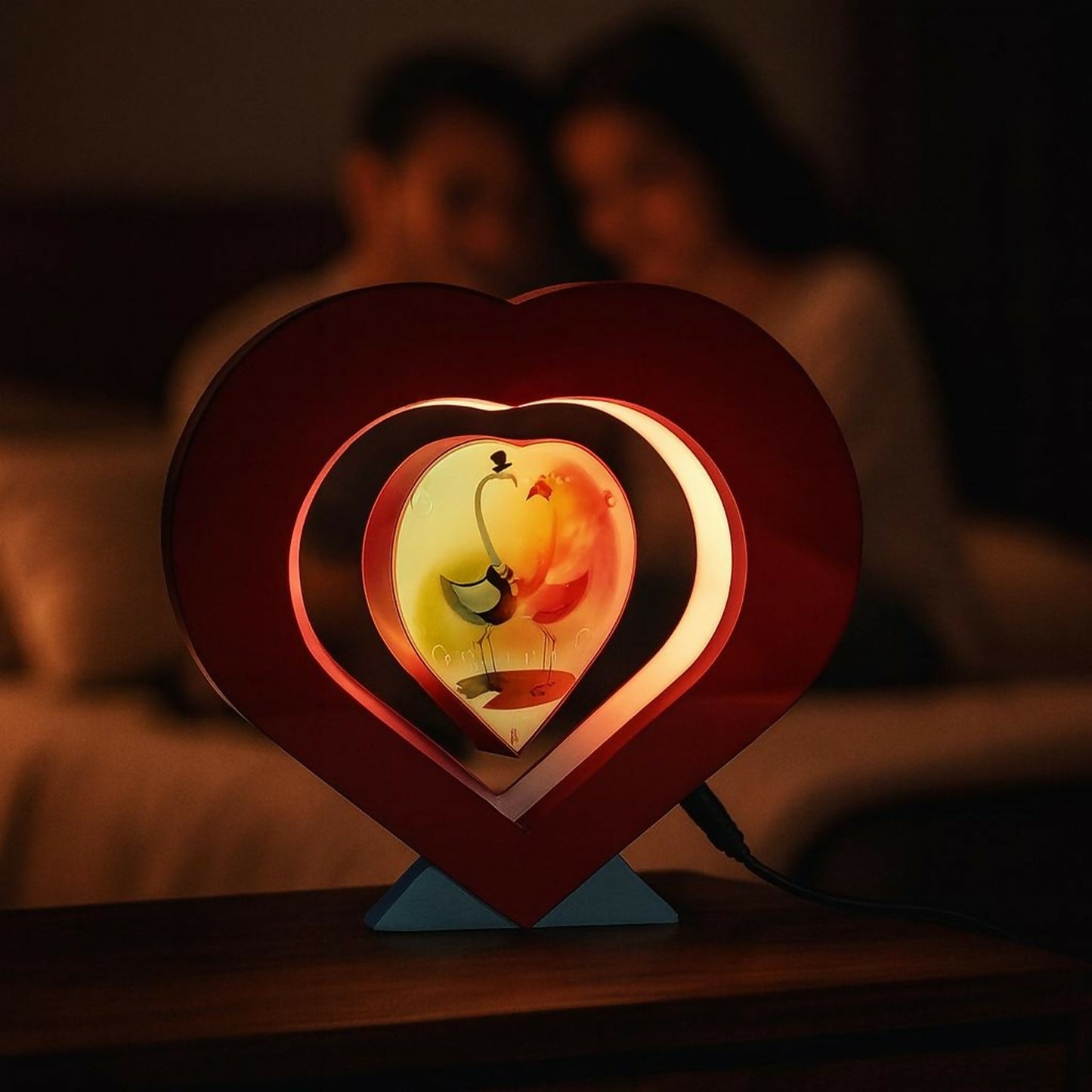 Heart Shape floating Photo Frame with Moving Art Desk Display