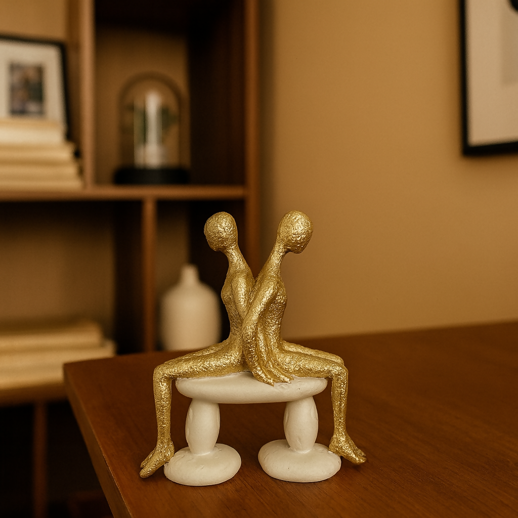 Abstract Golden Couple Sitting Figurine Showpiece for Home Decor & Gifting
