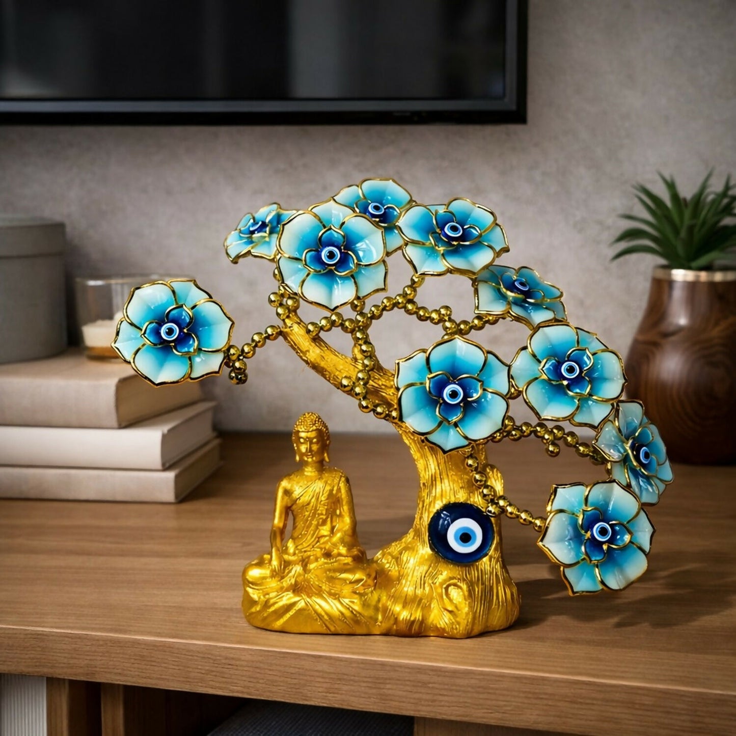 Buddha Tree Showpiece with Evil Eye Flowers for Home, Office & Pooja Decor