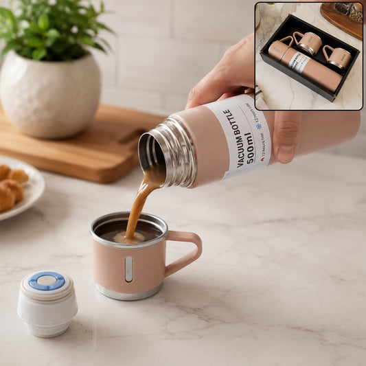 Stainless Steel Vacuum Flask Set – Keeps Drinks Hot & Cold 12h