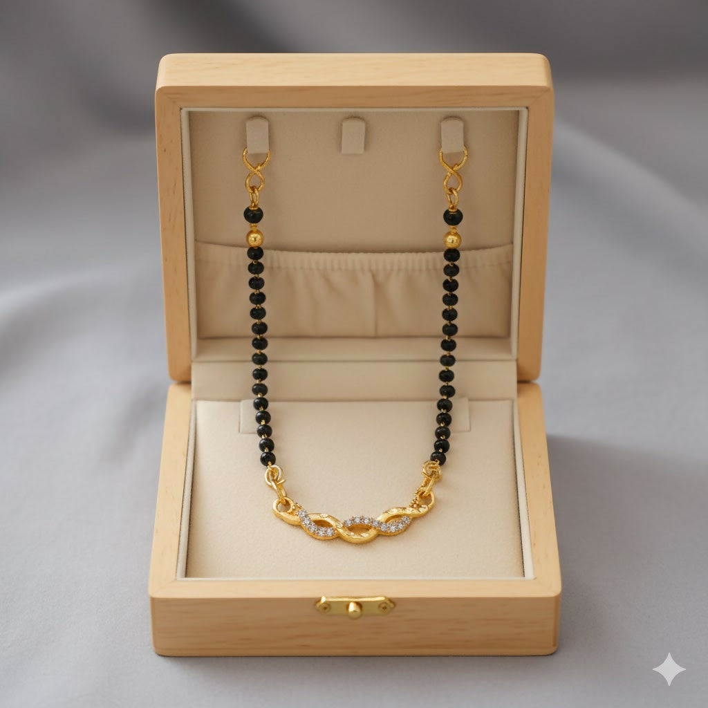 Gold Plated Infinity AD Mangalsutra with Black Beads