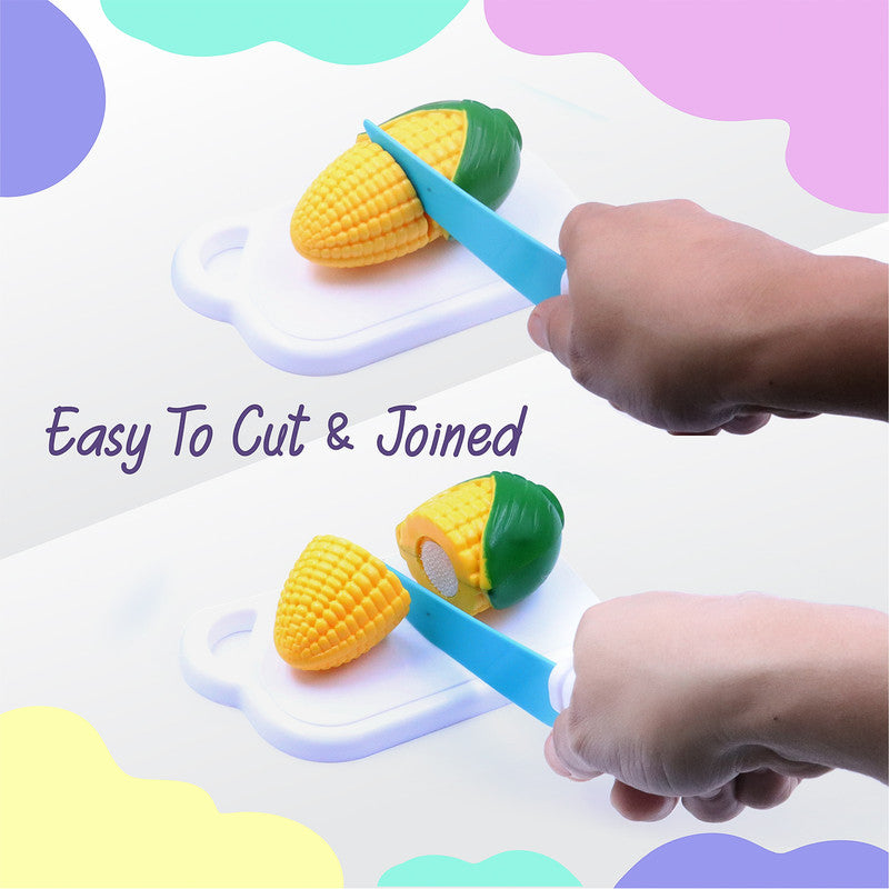 Aditi Kids Fruit & Vegetable Cutting Toy Basket Set | Velcro Cutting Play Food Set