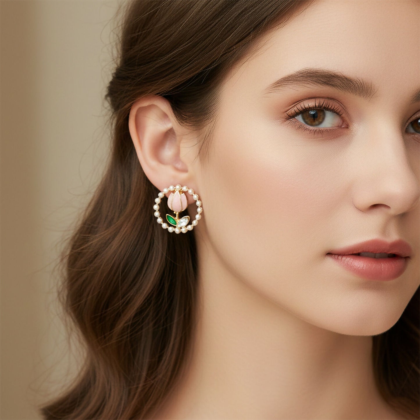 Korean Style Pearl Floral Stud Earrings for Women & Girls