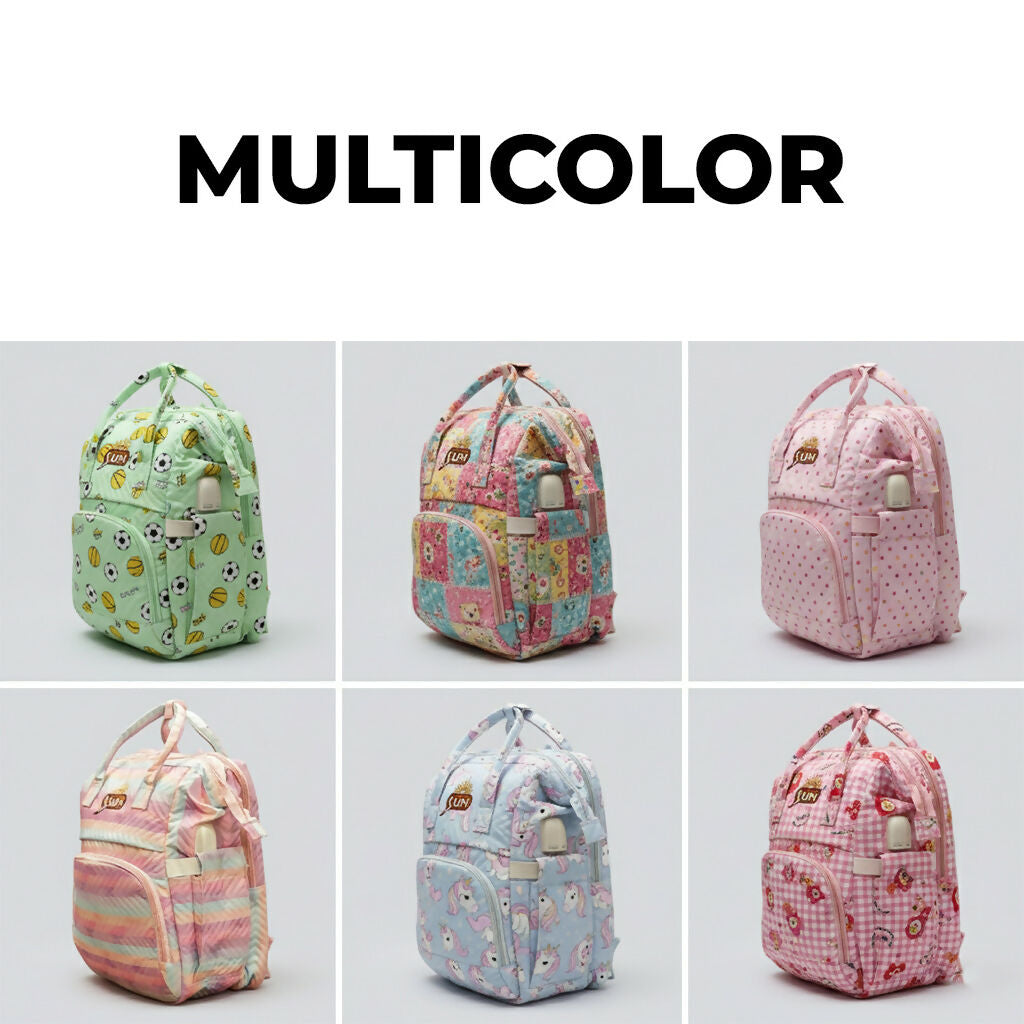 Stylish Multicolor Diaper Bag Backpack for Moms – Baby Bag with Multiple Pockets, Changing Station & Bottle Holders – Cute Print