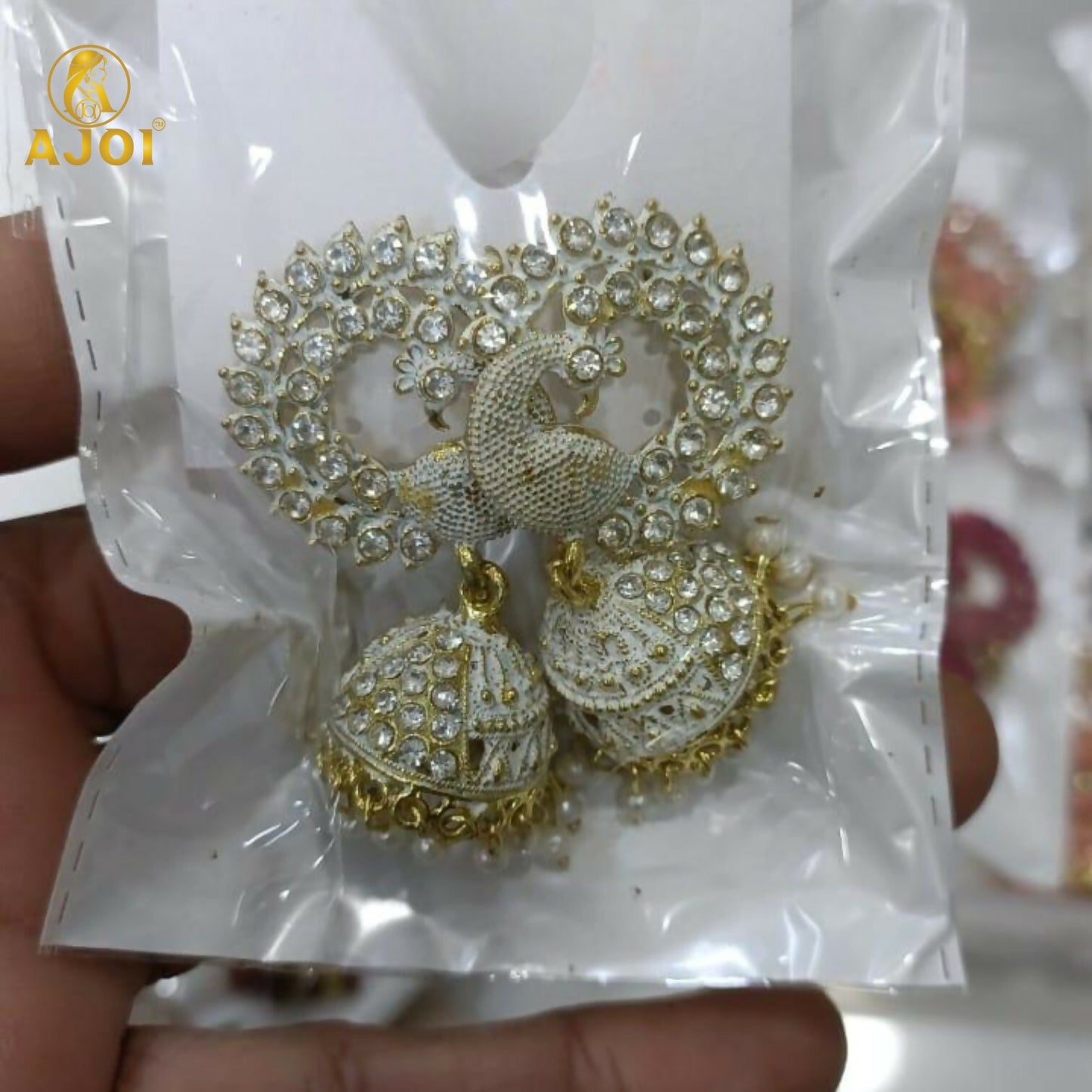Elegant White Stone Pearl Jhumka Earrings