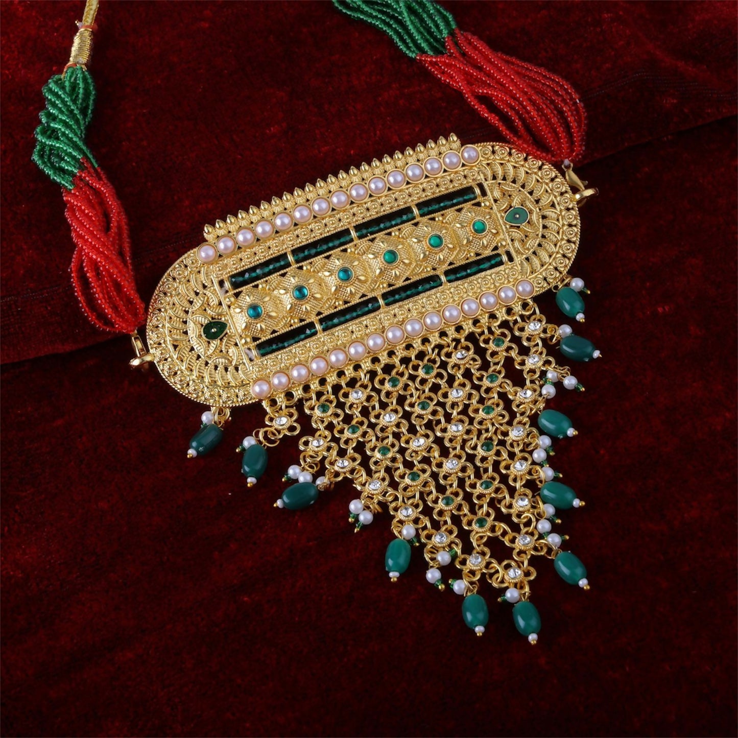 Rajputi Royal Green Aad – Traditional Rajasthani Jewellery set with Earrings for Women & Girls