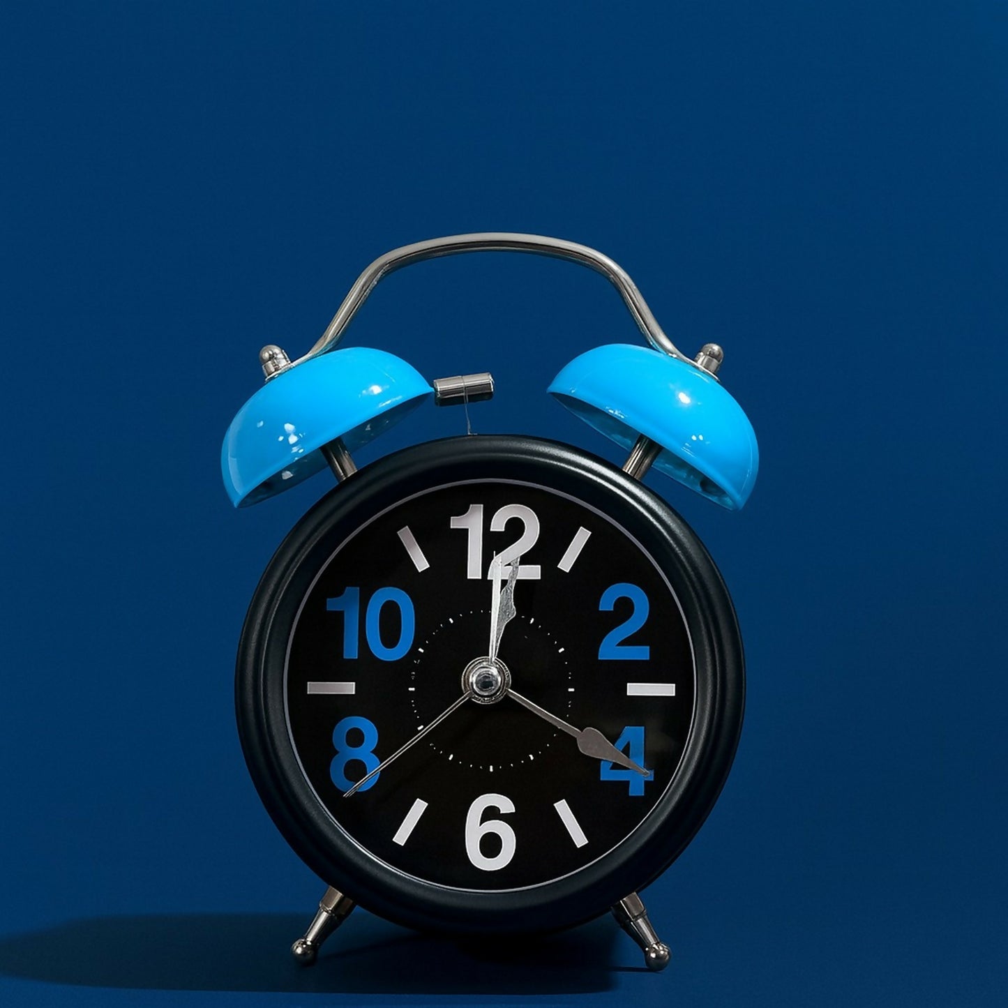 Blue Twin Bell Alarm Clock – Loud Retro Analog Desk Clock with Night Light