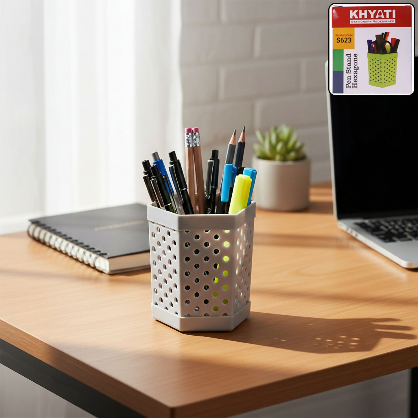 Khyati Multipurpose Hexagon Pen Stand Desk Organizer, Stationery Holder for Office, School