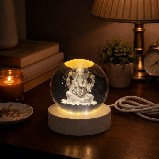 3D Crystal Night Lamp with Wooden Base, USB Powered Decorative Light