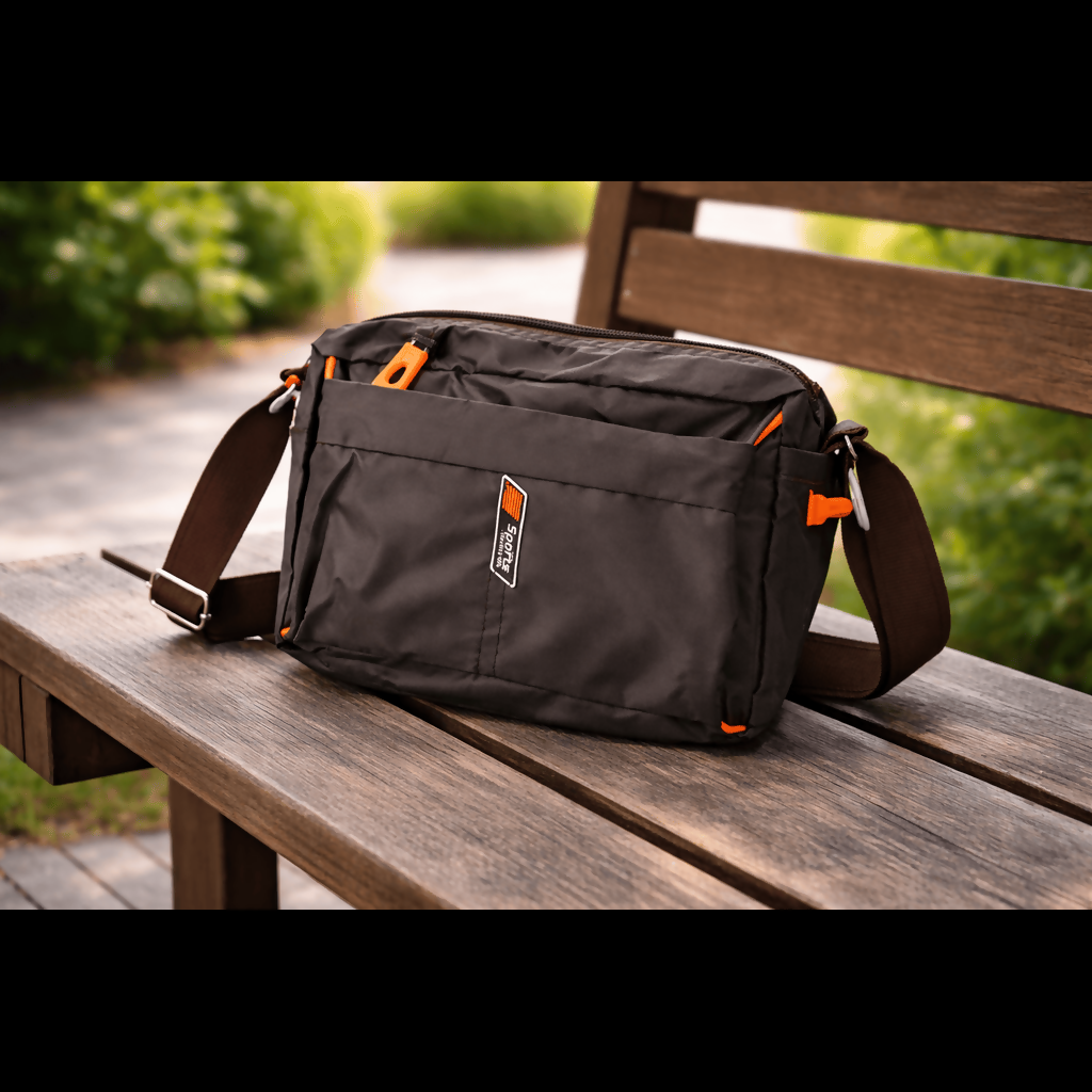 Adjustable strap detail on compact anti-theft crossbody travel bag in dark nylon fabric
