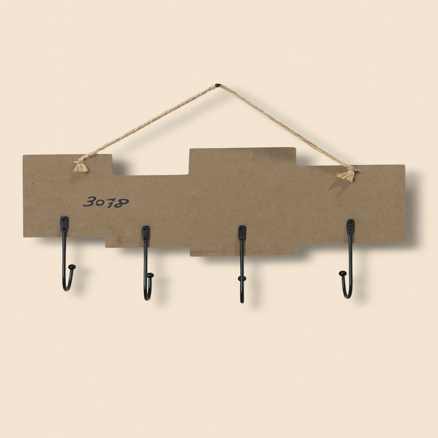 Wooden Wall Mounted Key Holder with Hooks – Decorative “HOME” Letter Design with Artificial Green Leaf Accent and Bow, Rustic Entryway Organizer for Keys, Wallets & Accessories