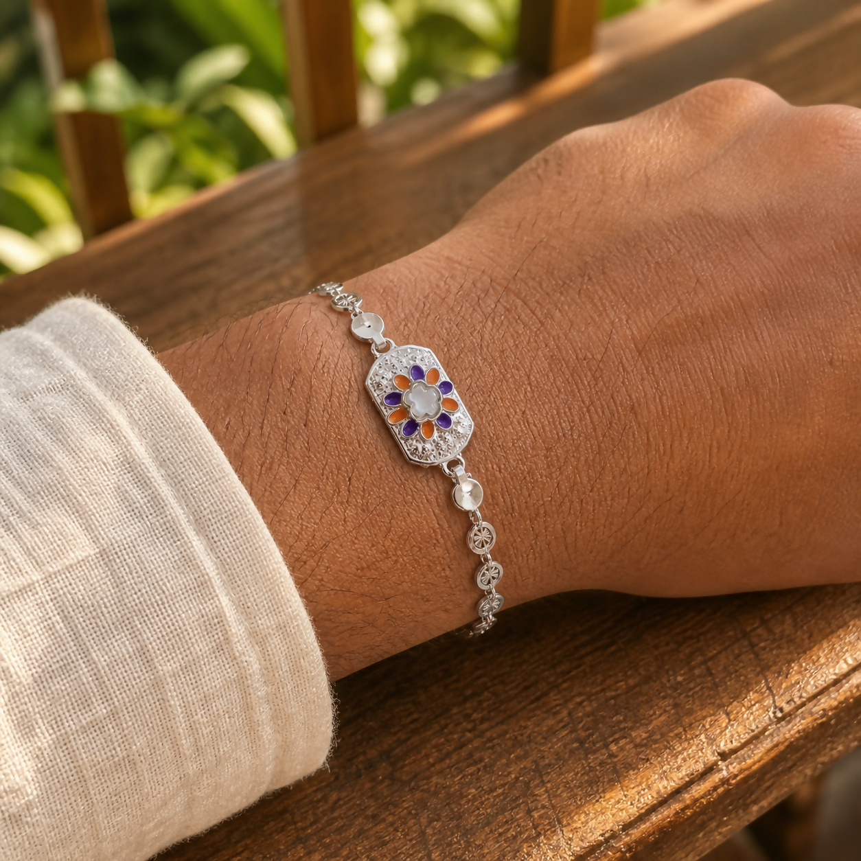 silver-rakhi-04-wrist-sunlit