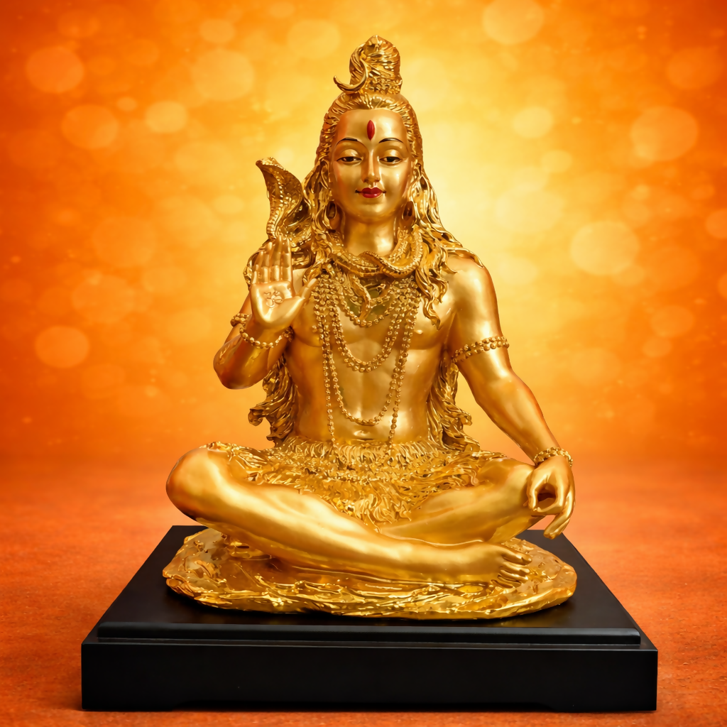 Lord Shiva Meditating Idol with Golden Finish Decorative Showpiece