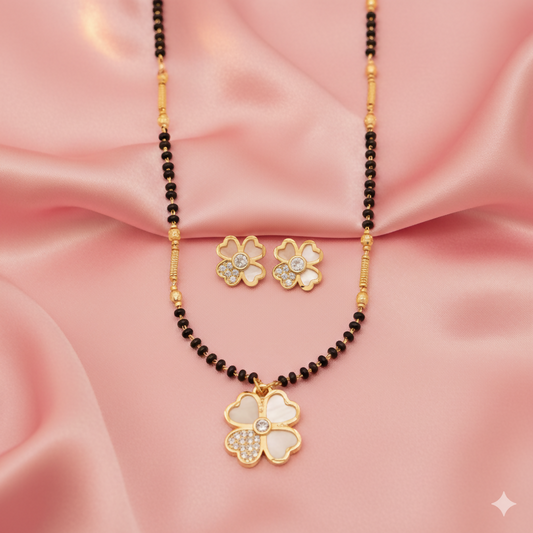 Gold Plated AD Floral Mangalsutra and Earring Set for women
