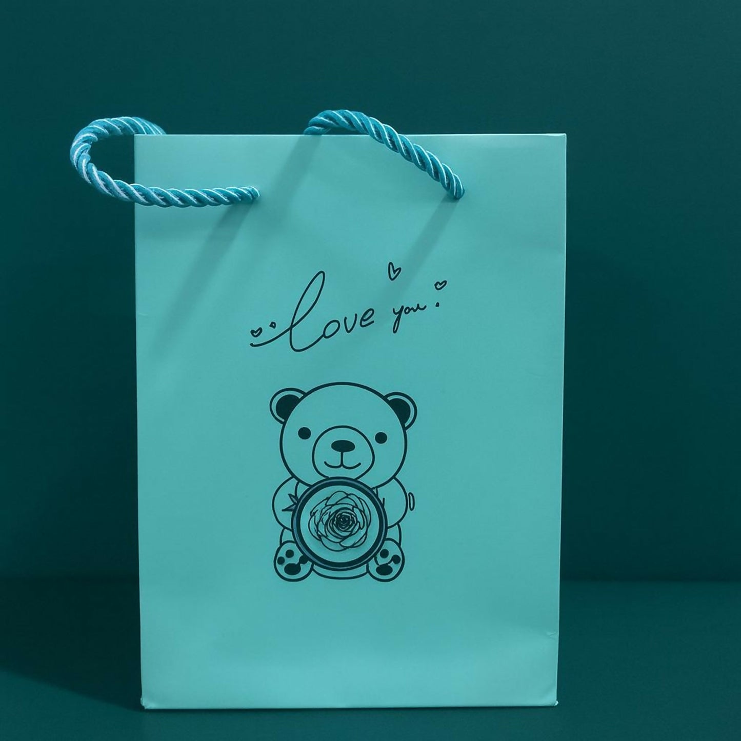 Blue Teddy Bear With Eternal Rose Gift Box | Romantic Love Gift for Her & Couples