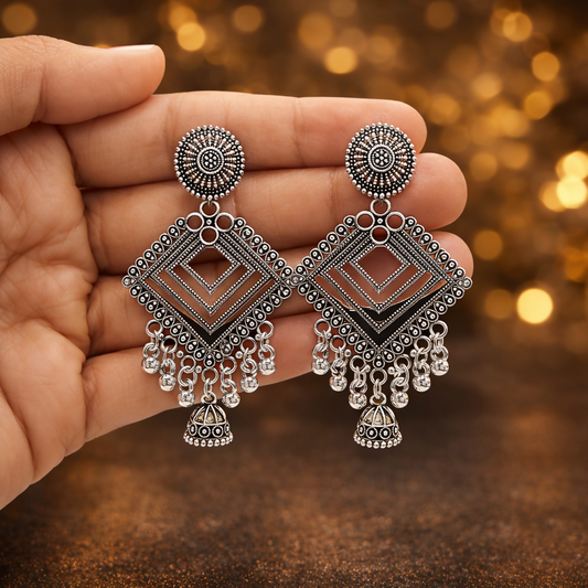 Traditional Oxidised Long Jhumka Earrings