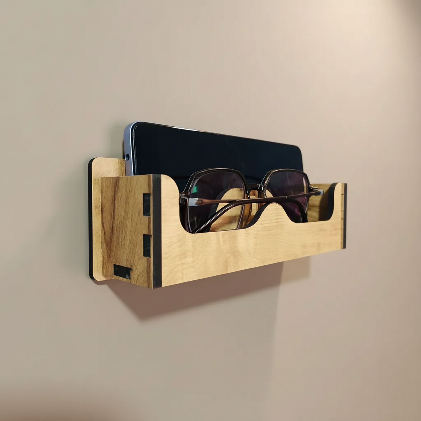 Wooden Wall Mounted Sunglasses Holder with Shelf for Glasses and Accessories