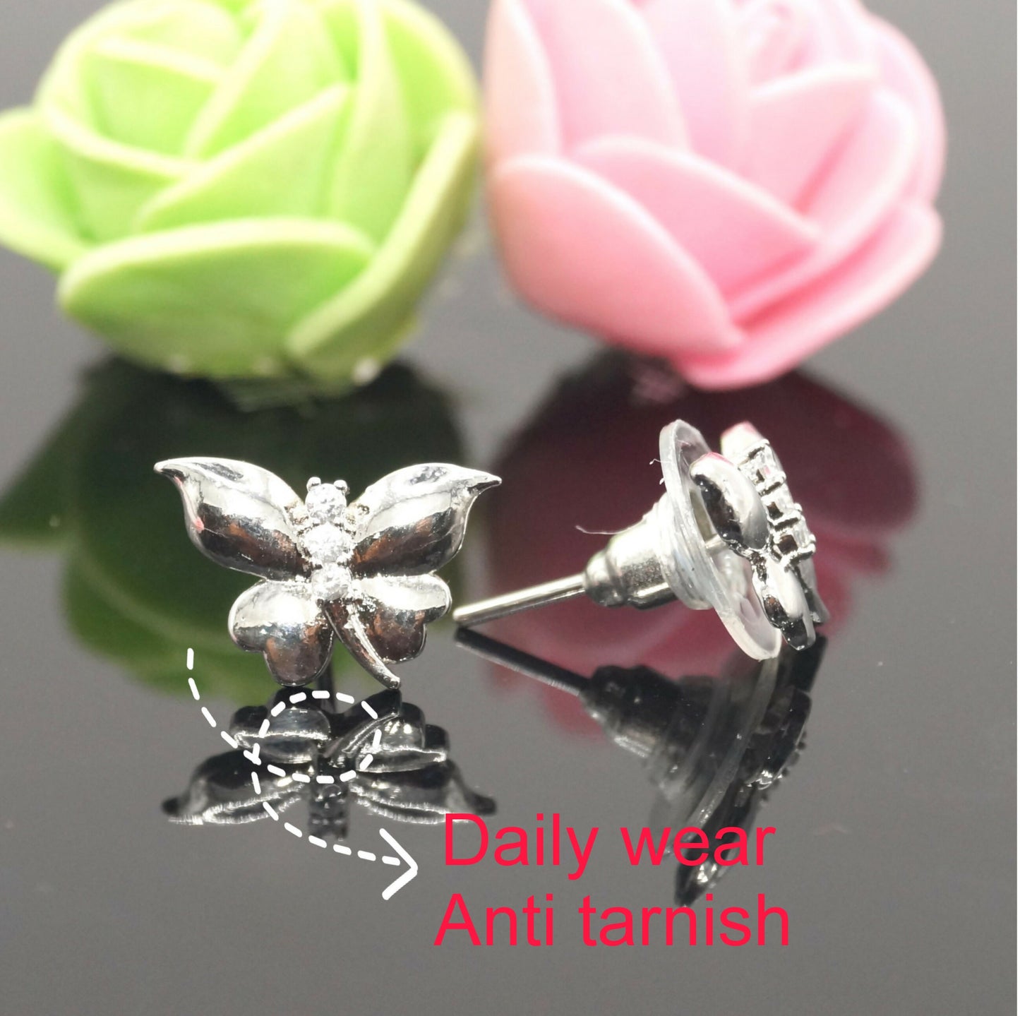 Diamond Accent Sterling Silver Butterfly Stud Earrings for Women and girls