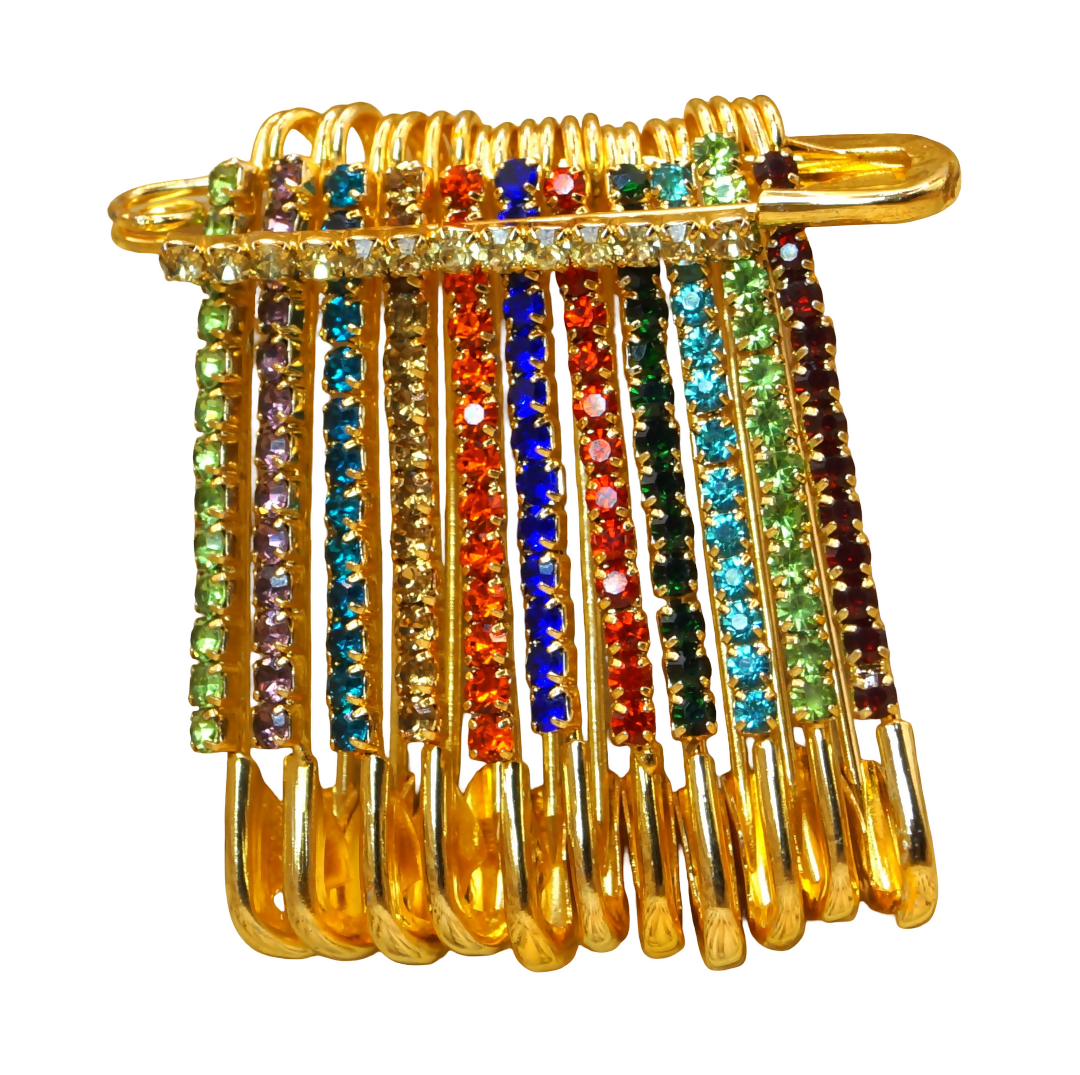 Multicolor Stone Gold Plated Saree Pin for Women & Girls