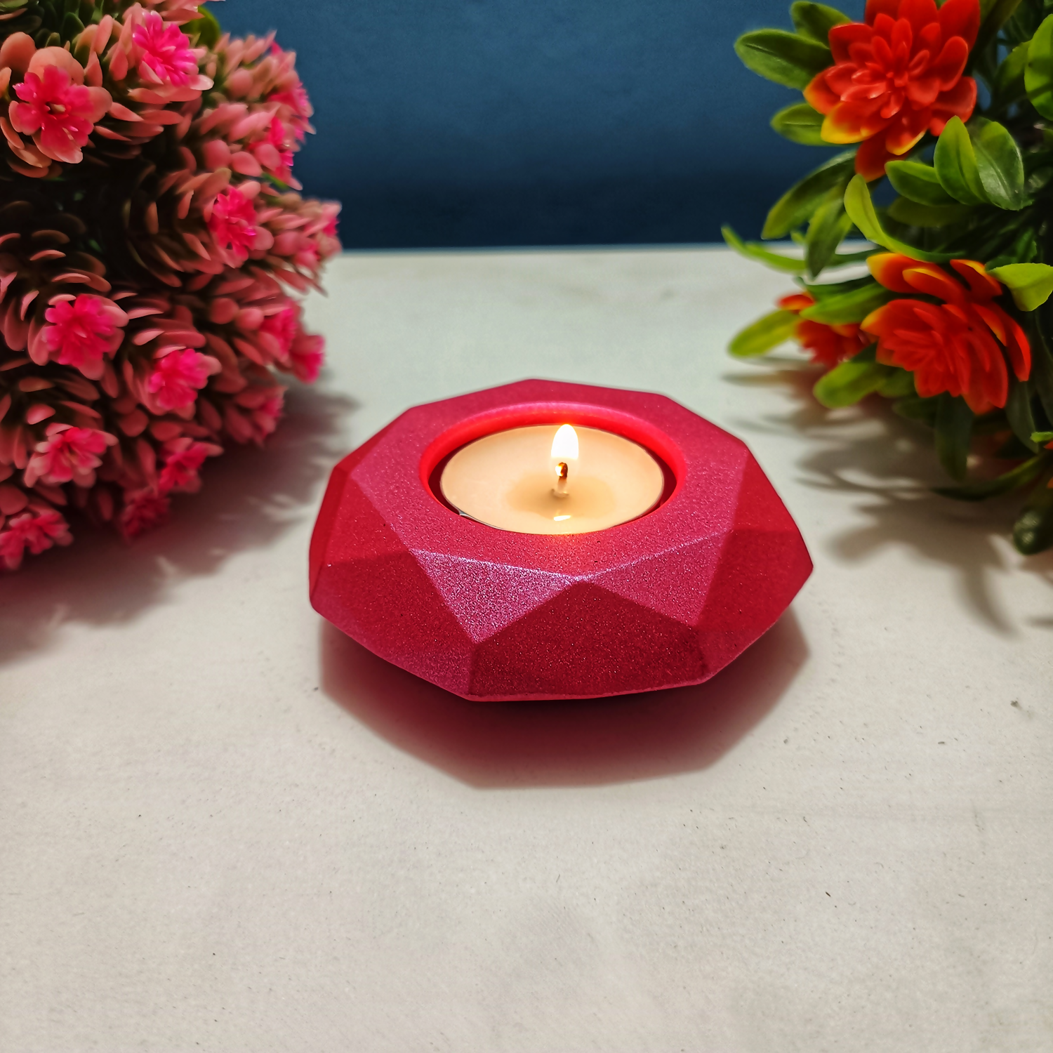 Handmade Diamond Diya – Metallic Pink| Layered Tealight Holder for Diwali, Pooja & Home Décor | Unique Festival Gift Item