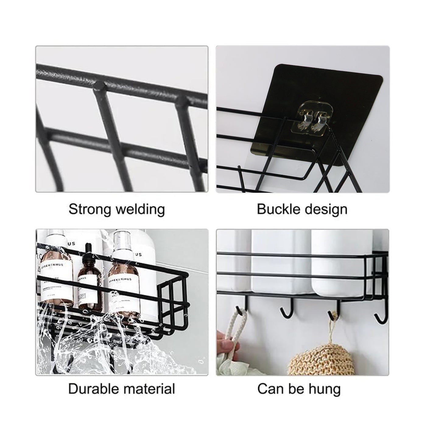 Heavy-Duty Self-Adhesive Wall Storage Baskets with Hooks (Pack of 2)