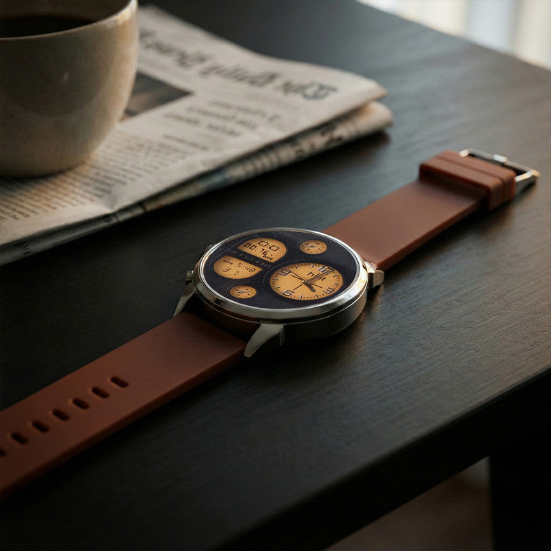 Multicolour silicone strap detail of sporty analog chronograph wristwatch