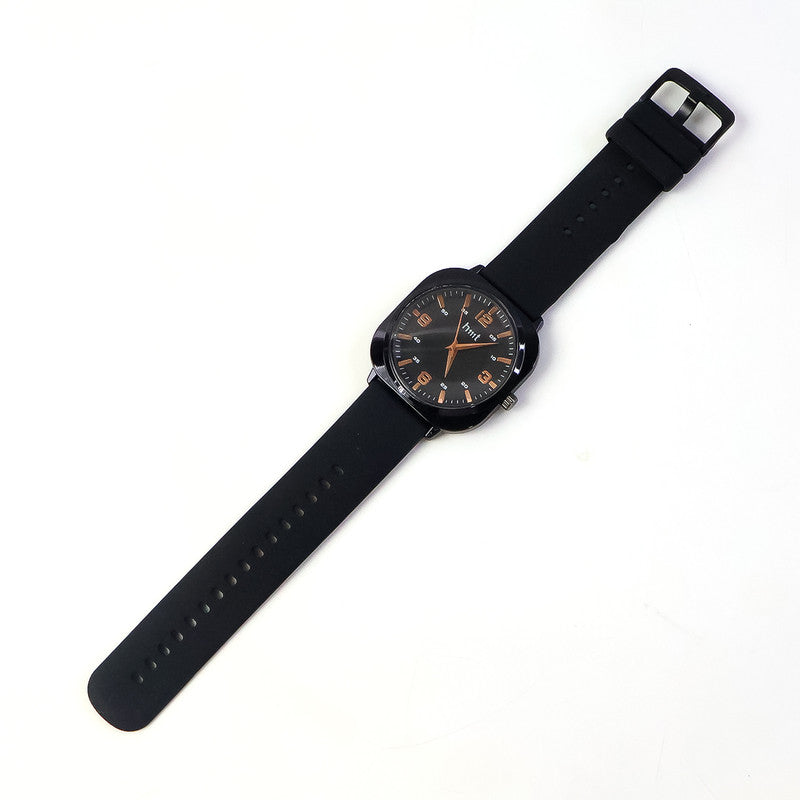 Classic Analog Wrist Watch with Black Dial and Black Silicone Strap for Daily & Casual Wear