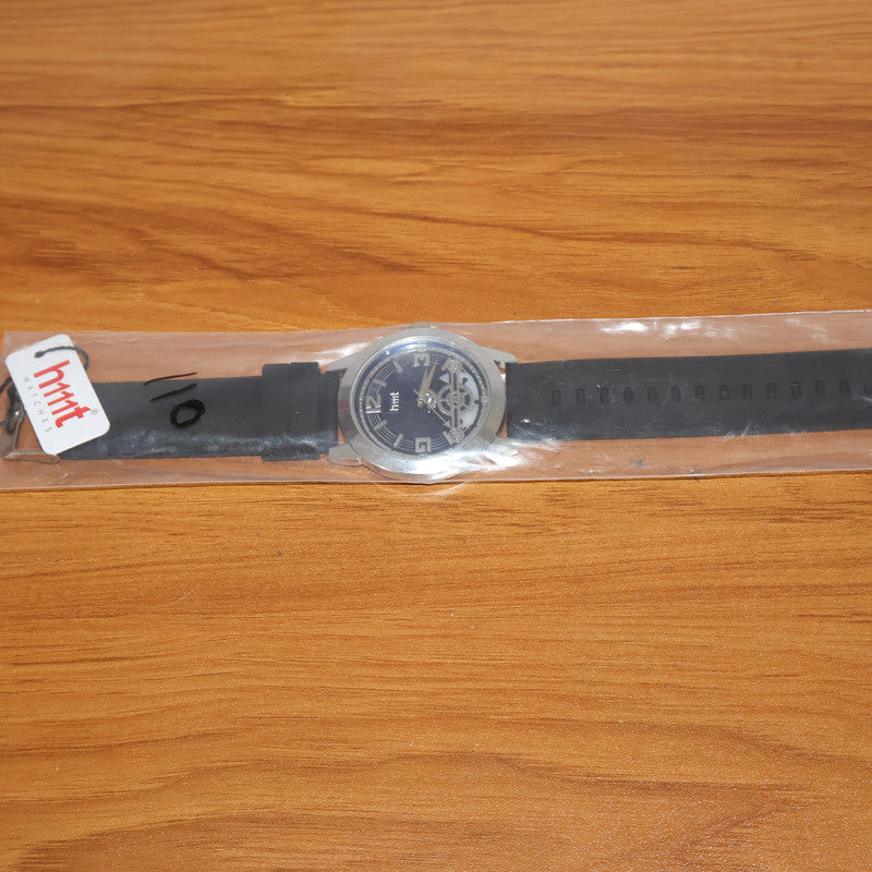 Stylish Analog Wrist Watch with Blue Dial, Black Silicone Strap & Open-Heart Mechanical Design