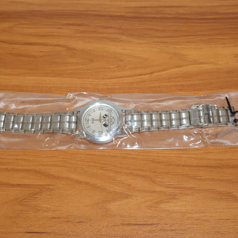 Elegant Analog Wrist Watch with Silver Metal Strap & Open-Heart Dial Design