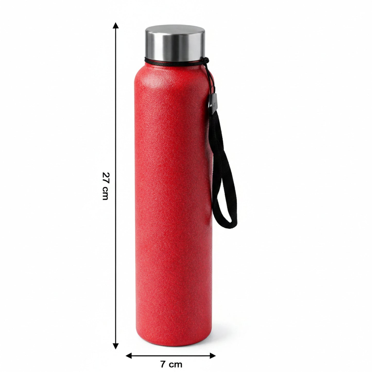 Red stainless steel water bottle side detail