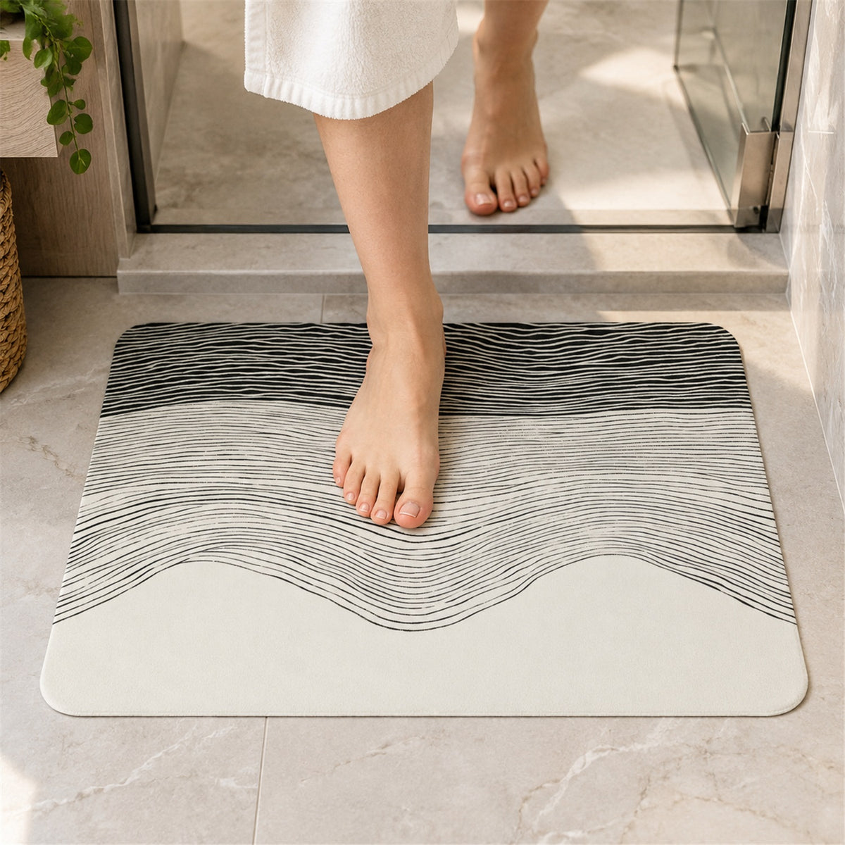 Absorbent Bathroom Mat, Abstract Wave Line Print Quick Dry Mat (1 Pc, 60x40 Cm)