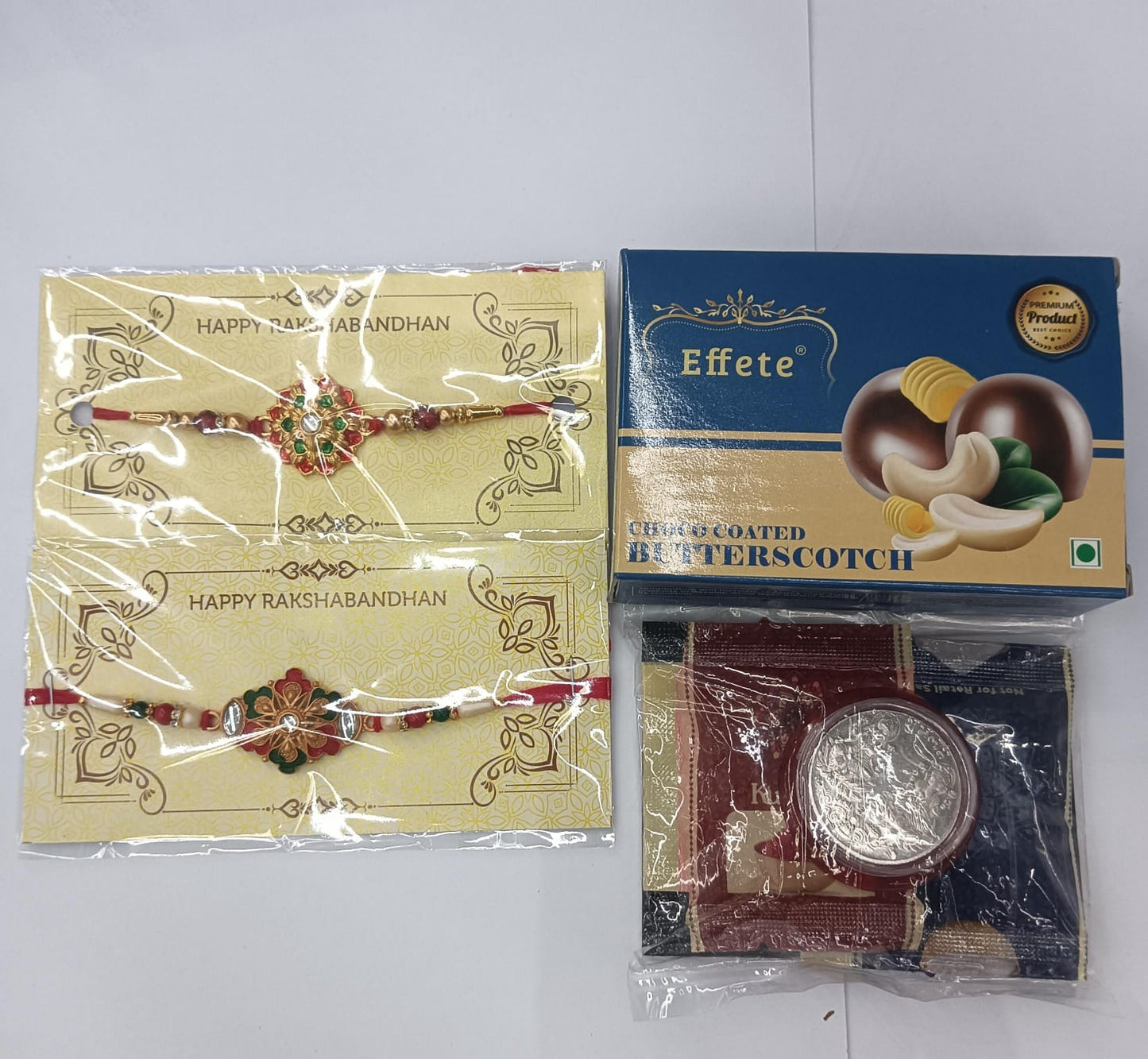 Complete Rakhi combo set with vibrant rakhis, chocolates, and ritual kit