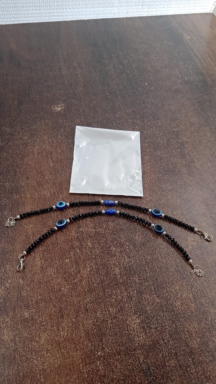 Adjustable Black Bead Evil Eye Protection Bracelet Set (2 Pc)