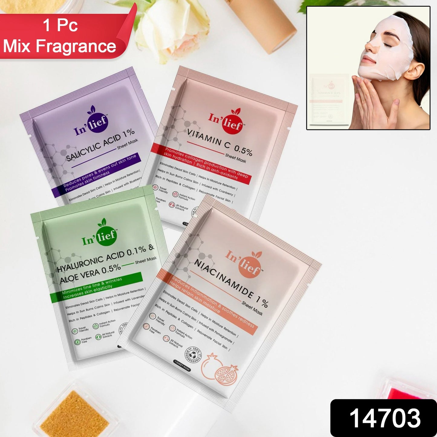 In'lief Hydrating & Brightening Sheet Face Mask (1 Pc, Assorted)