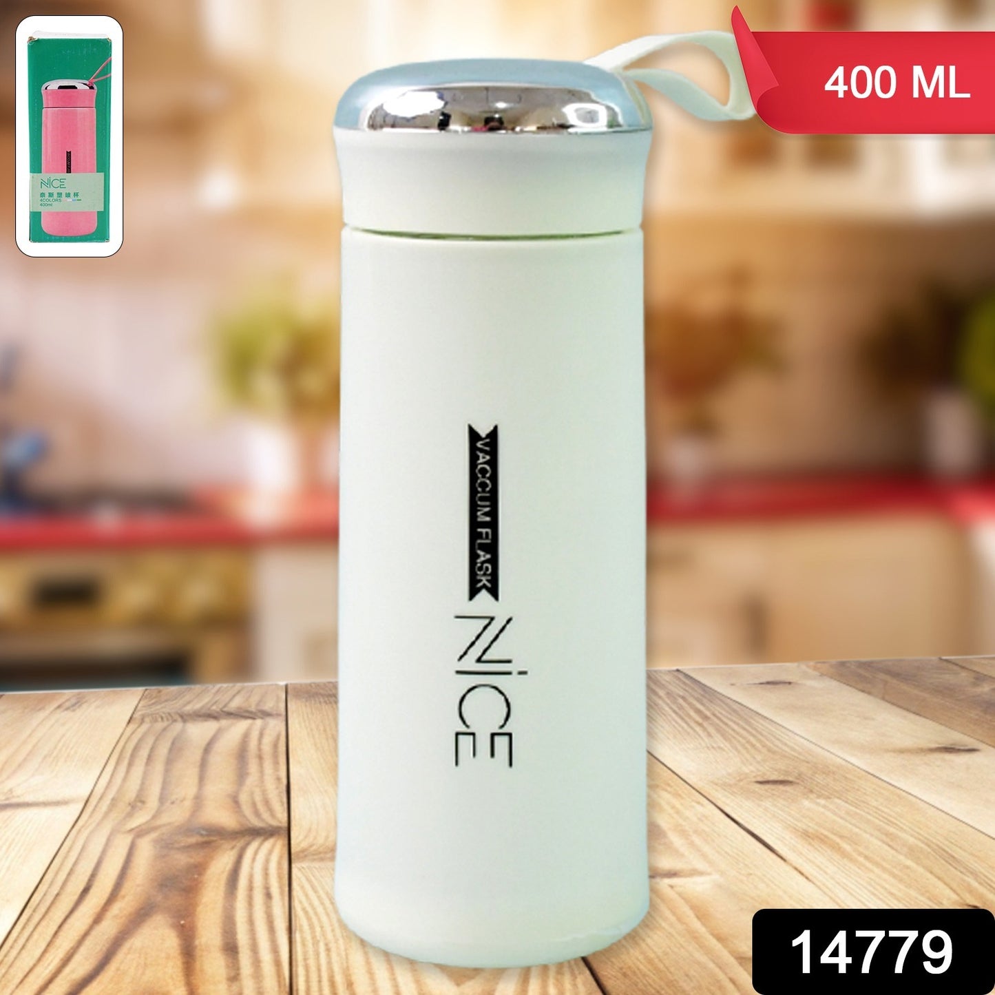 Water bottle 400ml leak proof, glass water bottle with daily water intake for gym and children, Nice Bottle (1 pc / White Color)