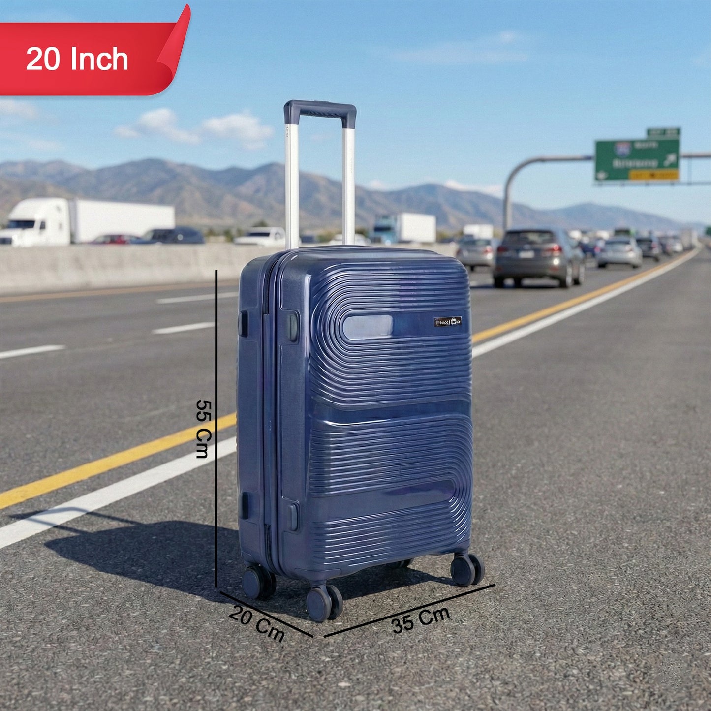 Hard shell cabin trolley suitcase with reinforced corners for added protection