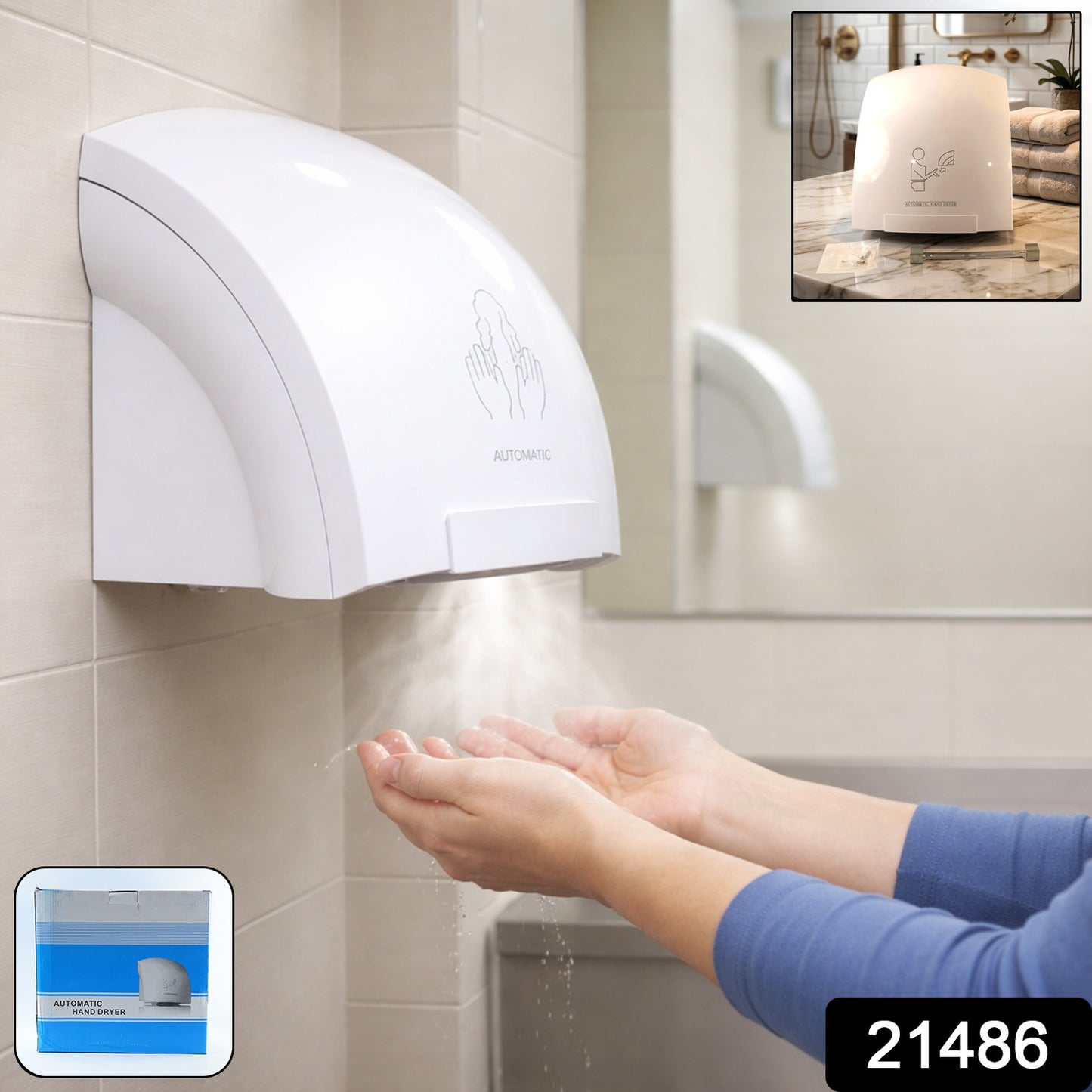 Touchless wall mounted hand dryer for fast drying