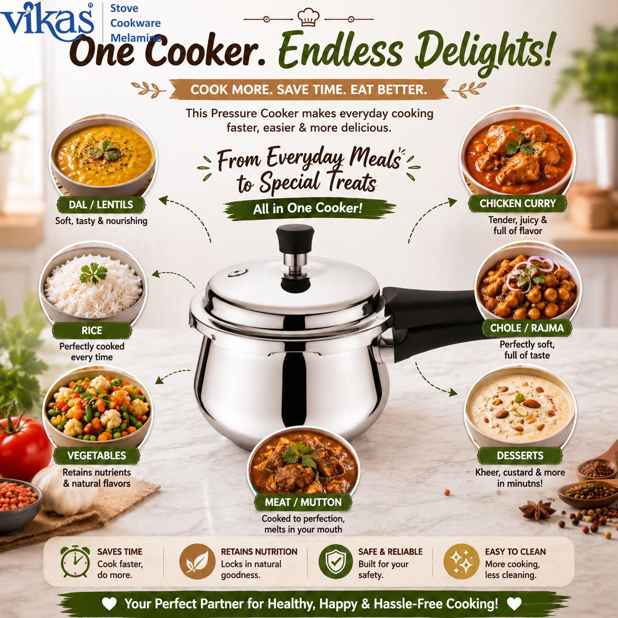 Vikas Triply Pressure Cooker side view showing lid and handle