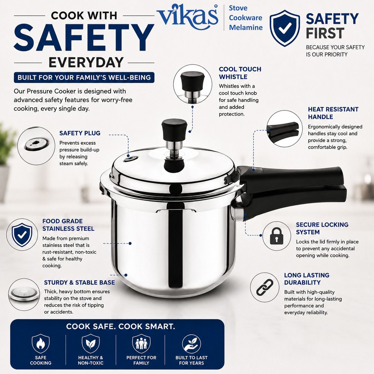 Close-up of BK Triply Pressure Cooker lid and handle