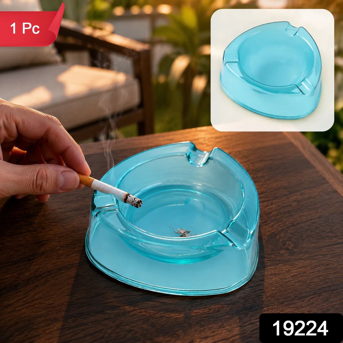 Transparent Ashtray with 3 Cigarette Grooves and Deep Ash Cavity (1 Pc)
