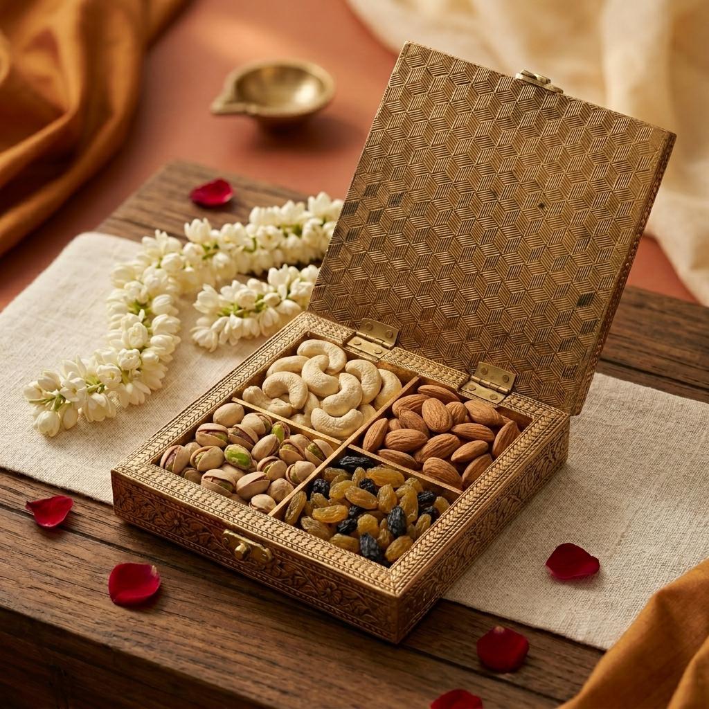 Interior view of handcrafted peacock jewelry box showing storage space