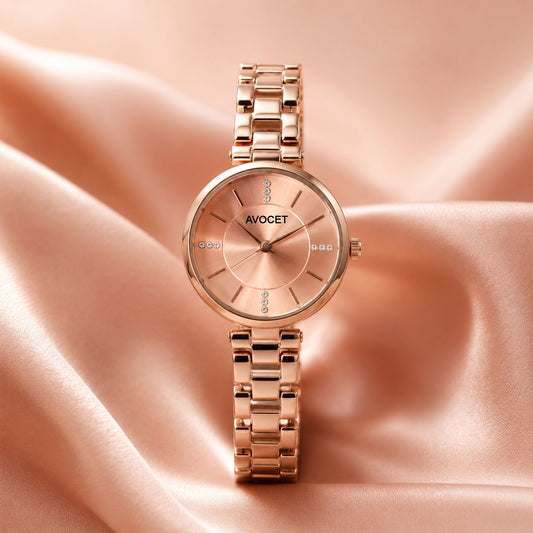 Women’s Rose Gold Bracelet Watch with Elegant Peach Analog Dial